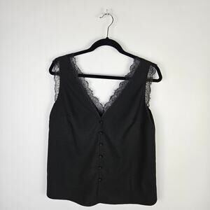 Abound Black Faux Button Lace Trim Dressy Tank Boxy Size Medium Sexy Romantic